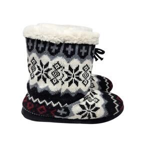 Airwalk Snow Flake Print Comfy Hard Soled Slipper Ankle Boots Faux Fur Size 9-10